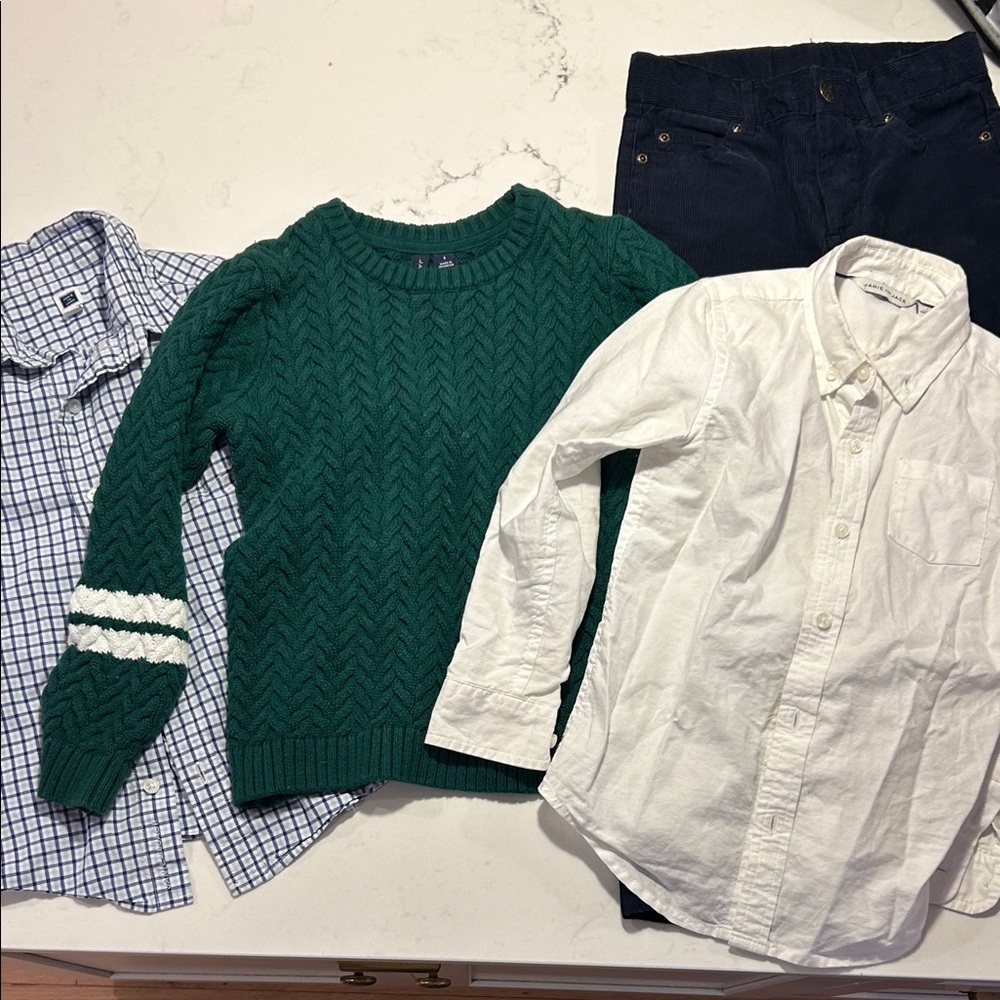 Janie and Jack Forest Green Sweater and White Shirt Set